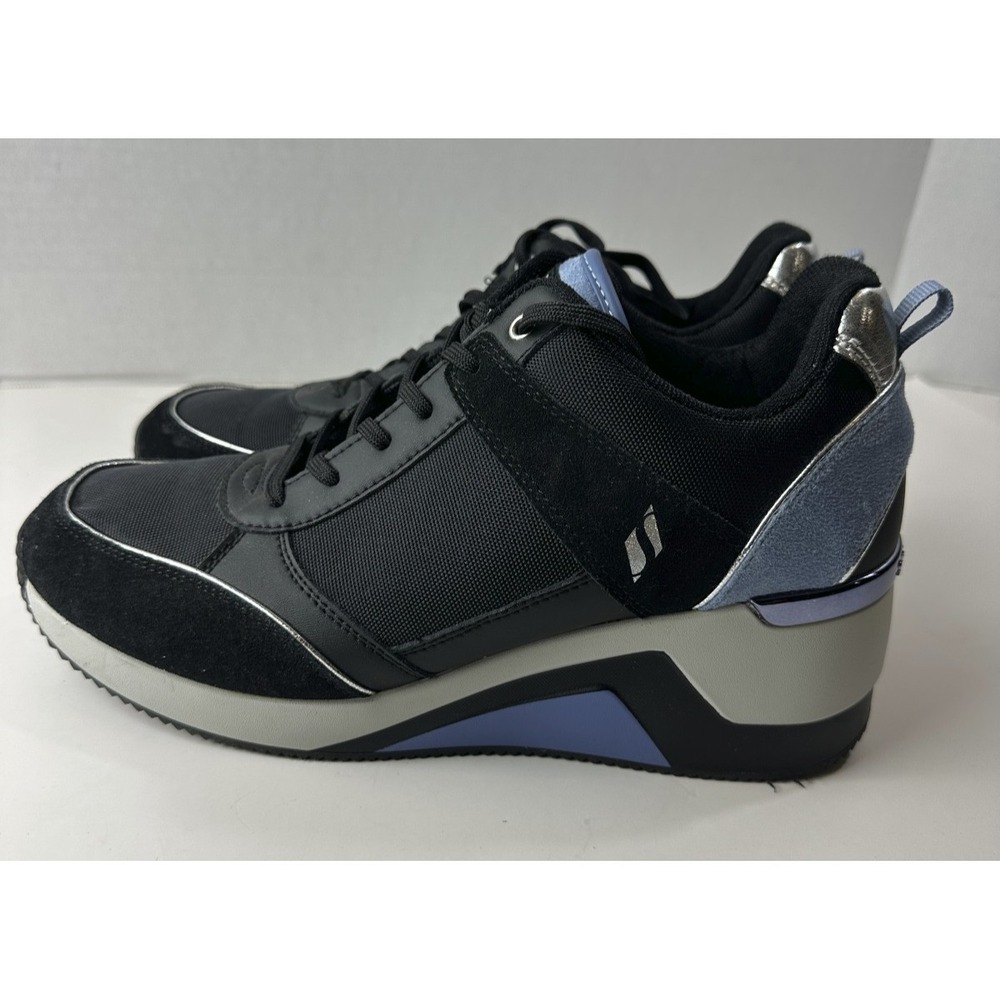 Skechers Million High N Fly Wedge Sneakers Women's Size 11 Black Blue Lace Shoes - Picture 2 of 15